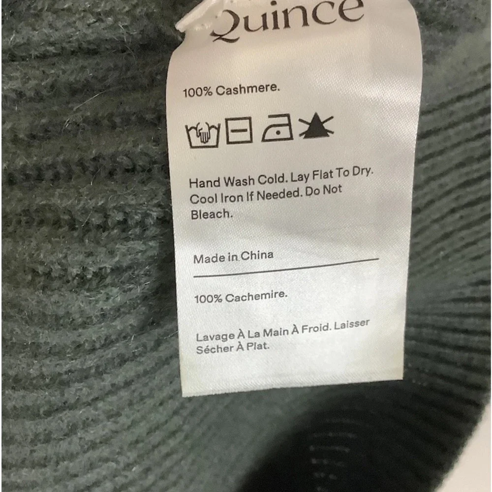 Quince Sz L 100% Mongolian Cashmere Ribbed Pullover Crewneck Sweater Green - Picture 6 of 6